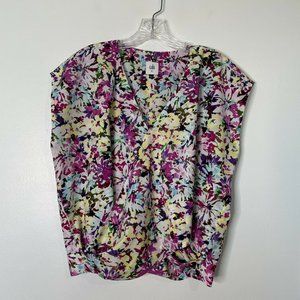 Cabi Medium Abstract Floral Print V Neck Wrap Cap Slv Tank Top Sleeveless Shell